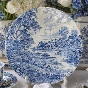 Vintage RIDGWAY Soup Bowl Ironstone Meadowsweet Blue and White Scenic 6" x 2"